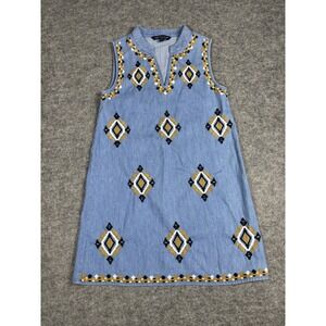 Blu & Blue Demin Embroidered‎ Dress Sleeveless Size Medium